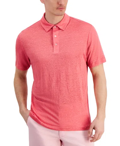 Club Room Men's Luxury Short Sleeve Linen Heathered Polo Shirt, Created For Macy's In Antique Coral