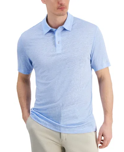 Club Room Men's Luxury Short Sleeve Linen Heathered Polo Shirt, Created For Macy's In Pale Ink Blue