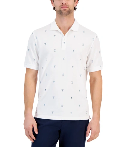 Club Room Men's Martini Graphic Pique Polo Shirt, Created For Macy's In Bright White
