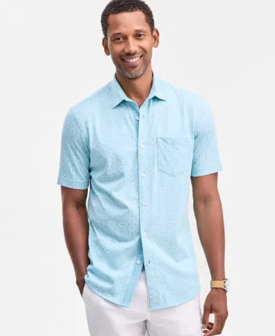 Club Room Men's Medal Print Short-sleeve Button-up Knit Shirt, Macy's Exclusive In Blue