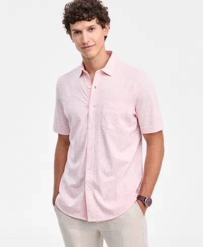Club Room Men's Medal Print Short-sleeve Button-up Knit Shirt, Macy's Exclusive In Pink
