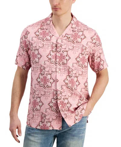 Club Room Men's Medallion-print Camp-collar Resort Shirt, Created For Macy's In Peony Cupcake