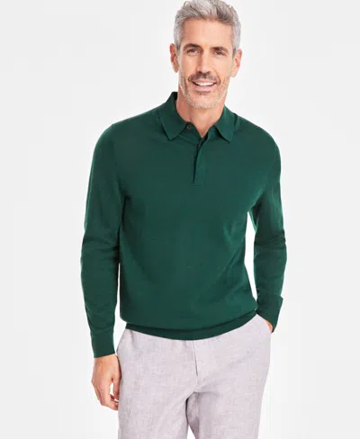 Club Room Men's Merino Wool Blend Polo Sweater, Created For Macy's In Deep Hunter