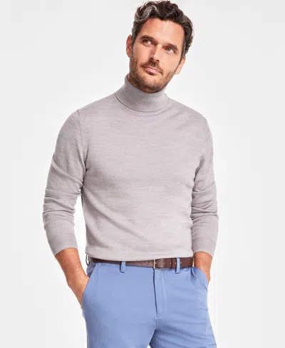 Club Room Men's Merino Wool Blend Turtleneck Sweater, Created For Macy's In Light Grey Hthr