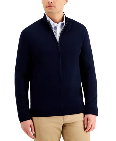 Club Room Men's Merino Zip-front Sweater, Created For Macy's In Navy Blue