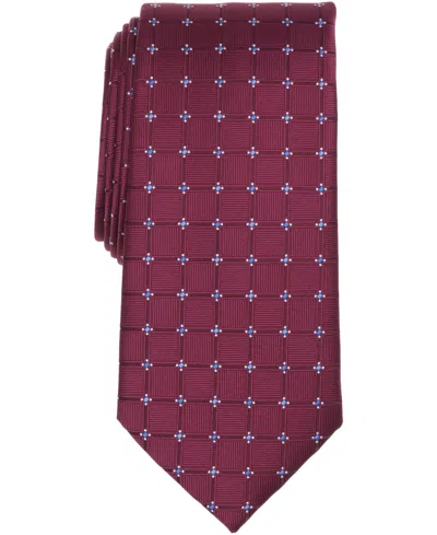 Club Room Men's Meyers Grid Pattern Tie, Macy's Exclusive In Burgundy