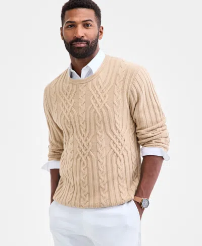 Club Room Men's Mixed Cable-knit Crewneck Sweater, Macy's Exclusive In Neutral