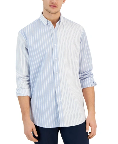Club Room Men's Mixed Stripe Long Sleeve Button-down Oxford Shirt, Created For Macy's In Lupine Blue