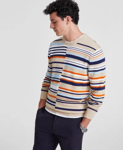 Club Room Men's Mixed Stripe V-neck Sweater, Created For Macy's In Navy Blue