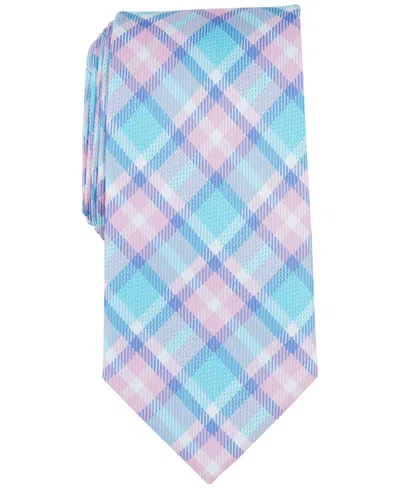 Club Room Men's Newtown Plaid Tie, Created For Macy's In Aqua