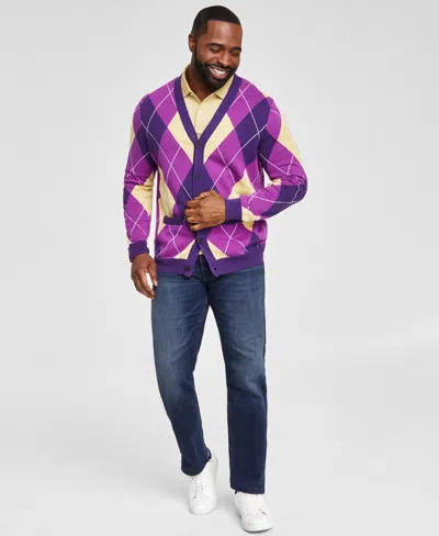 Club Room Men's Regular-fit Argyle Cardigan, Created For Macy's In Wild Berry