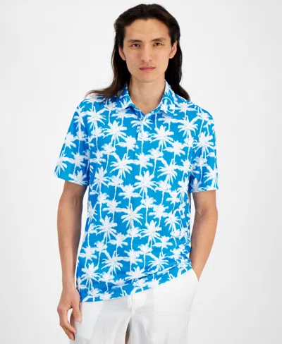 Club Room Men's Palm Breeze Regular-fit Printed Performance Tech Polo Shirt, Created For Macy's In Electric Sea