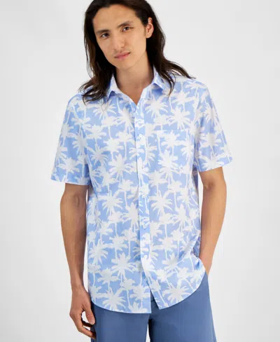 Club Room Men's Palm Breeze Regular-fit Stretch Printed Button-down Poplin Shirt, Created For Macy's In Pale Ink Blue
