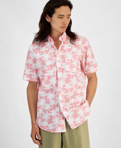 Club Room Men's Palm Breeze Regular-fit Stretch Printed Button-down Poplin Shirt, Created For Macy's In Pink Streak