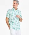 Club Room Men's Palmera Scene Regular-fit Stretch Printed Button-down Poplin Shirt, Exclusively At Macy's In Green