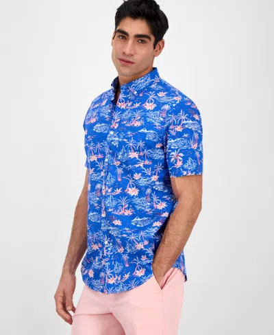 Club Room Men's Palmera Scene Regular-fit Stretch Printed Button-down Poplin Shirt, Exclusively At Macy's In Riviera Bl