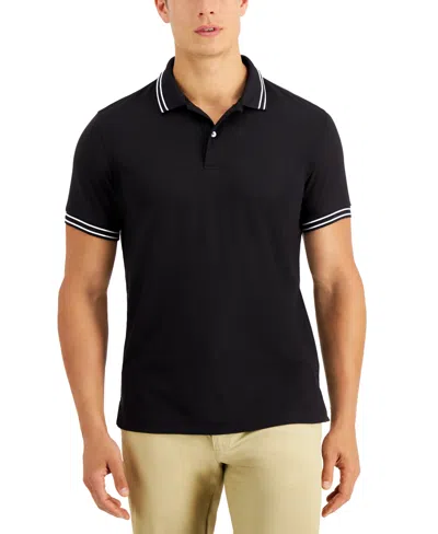 Club Room Men's Performance Stripe Polo, Created For Macy's In Deep Black