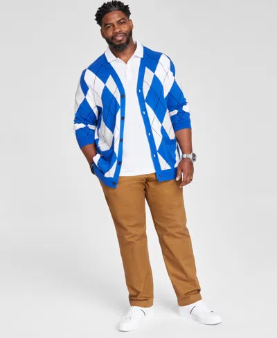 Club Room Men's Phi Beta Sigma Plaid Cardigan Sweater, Created For Macy's In Abyss Blue