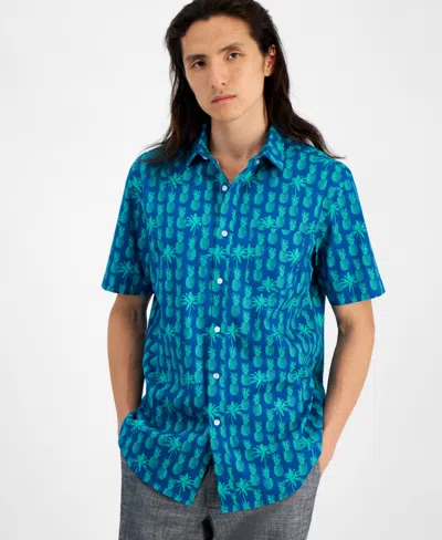 Club Room Men's Pineapple Shade Regular-fit Stretch Tropical-print Button-down Poplin Shirt, Created For Macy'