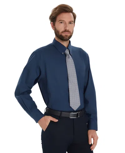 Club Room Men's Pinpoint Button Front Solid Dress Shirt, Macy's Exclusive In Blue