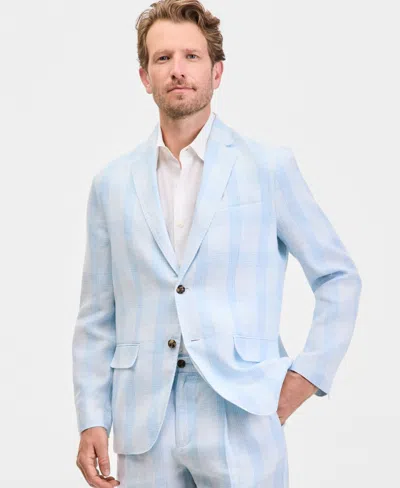 Club Room Men's Plaid Linen Blazer, Macy's Exclusive In Blue