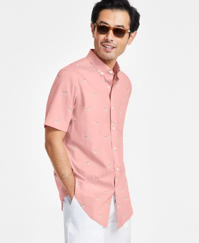 Club Room Men's Poplin Hound-dog Print Regular-fit Shirt, Exclusively At Macy's In Think Pink