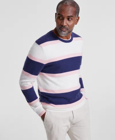 Club Room Men's Printed Stripe Cashmere Sweater, Created For Macy's In Navy Blue