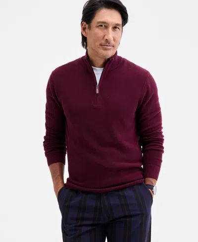 Club Room Men's Quarter-zip Sweater, Macy's Exclusive In Burgundy