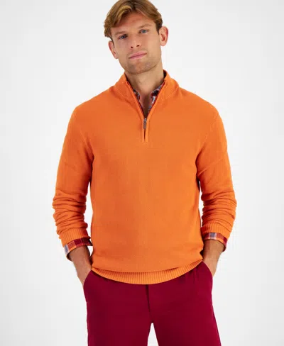 Club Room Men's Quarter-zip Textured Cotton Sweater, Created For Macy's In Carrot Top