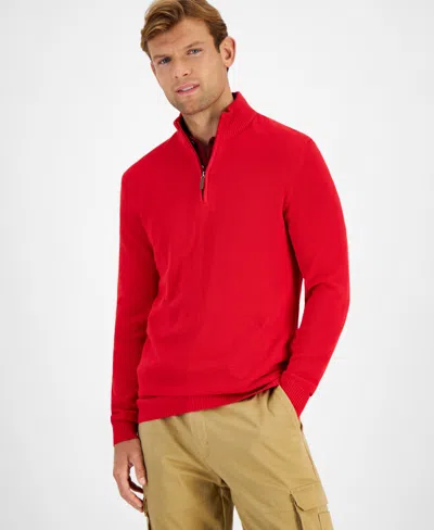 Club Room Men's Quarter-zip Textured Cotton Sweater, Created For Macy's In Fire