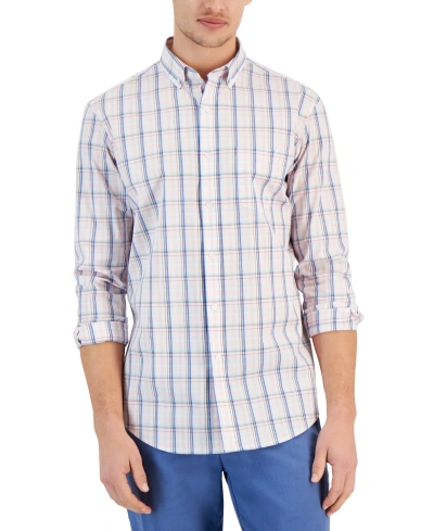 Club Room Men's Quincy Plaid Button-down Poplin Shirt, Created For Macy's In Rose Shadow