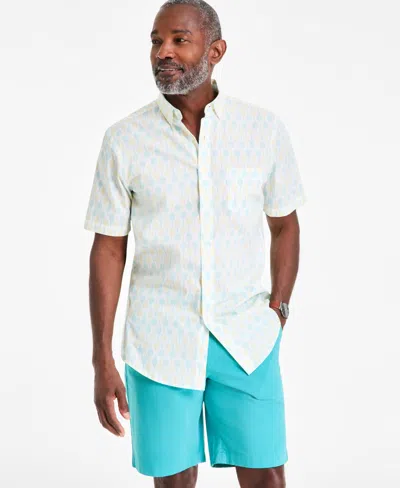 Club Room Men's Racket Regular-fit Stretch Geo-print Button-down Poplin Shirt, Exclusively At Macy's In Bright Whi
