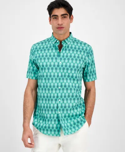 Club Room Men's Racket Regular-fit Stretch Geo-print Button-down Poplin Shirt, Exclusively At Macy's In Catalina G