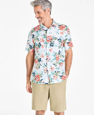 Club Room Men's Rally Floral Linen Short-sleeve Shirt, Exclusively At Macy's In Bright Whi
