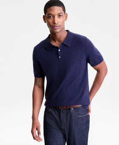 Club Room Men's Regular-fit 100% Cashmere Sweater Polo Shirt, Macy's Exclusive In Blue