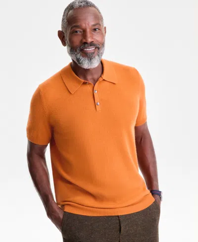 Club Room Men's Regular-fit 100% Cashmere Sweater Polo Shirt, Macy's Exclusive In Orange