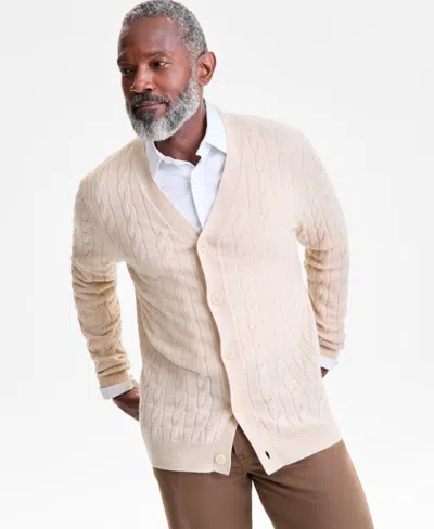 Club Room Men's Regular-fit Cable-knit 100% Cashmere Cardigan, Macy's Exclusive In Brown