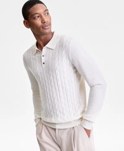 Club Room Men's Regular-fit Cable-knit 100% Cashmere Sweater Polo Shirt, Macy's Exclusive In White