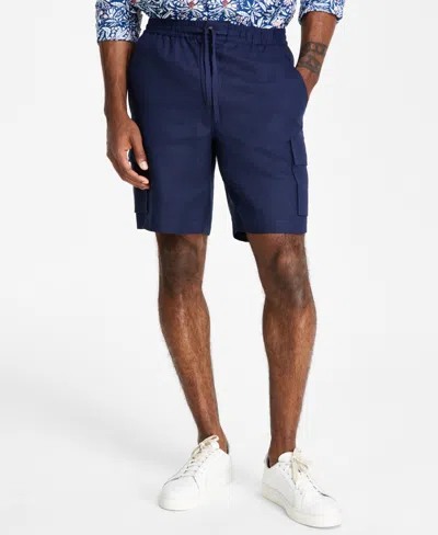 Club Room Men's Regular-fit Linen Cargo Shorts, Created For Macy's In Navy Blue