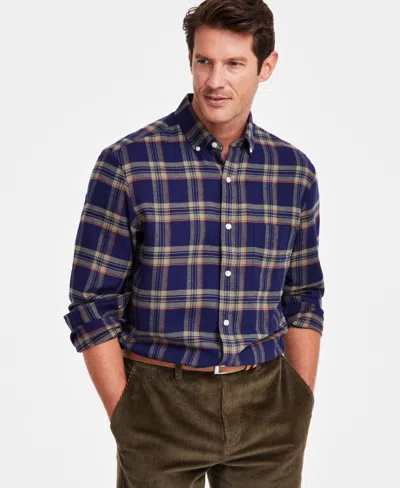 Club Room Men's Regular-fit Plaid Flannel Shirt, Created For Macy's In Navy Blue