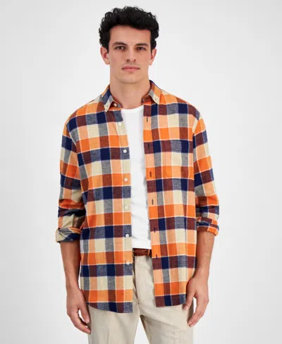 Club Room Men's Regular-fit Plaid Flannel Shirt, Created For Macy's In Safari
