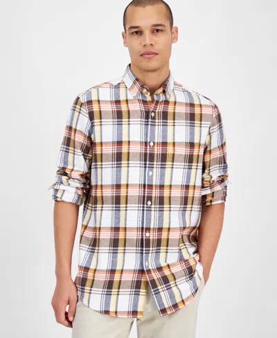Club Room Men's Regular-fit Plaid Flannel Shirt, Created For Macy's In Winter Ivory