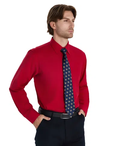 Club Room Men's Regular Fit Solid Dress Shirt, Macy's Exclusive In Red