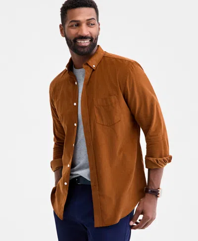 Club Room Men's Regular-fit Stretch Corduroy Shirt, Created For Macy's In Brown