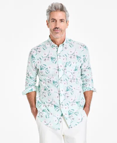 Club Room Men's Regular-fit Stretch Floral Button-down Poplin Shirt, Exclusively At Macy's In Aqua Whisp