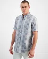 Club Room Men's Regular-fit Stretch Pattern-blocked Button-down Poplin Shirt, Created For Macy's In Bright White