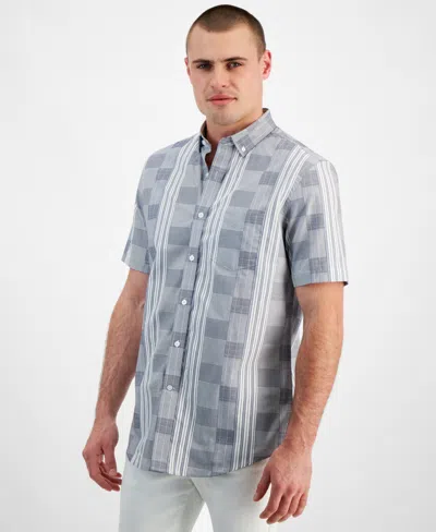 Club Room Men's Regular-fit Stretch Pattern-blocked Button-down Poplin Shirt, Created For Macy's In Bright White