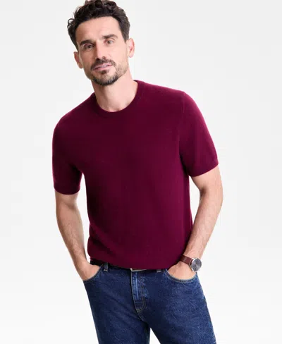 Club Room Men's Regular-fit Textured 100% Cashmere Sweater T-shirt, Macy's Exclusive In Red