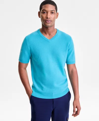 Club Room Men's Regular-fit Textured 100% Cashmere V-neck Sweater T-shirt, Macy's Exclusive In Blue