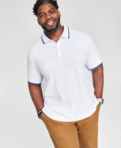 Club Room Men's Regular-fit Tipped Performance Polo Shirt, Created For Macy's In Bright White